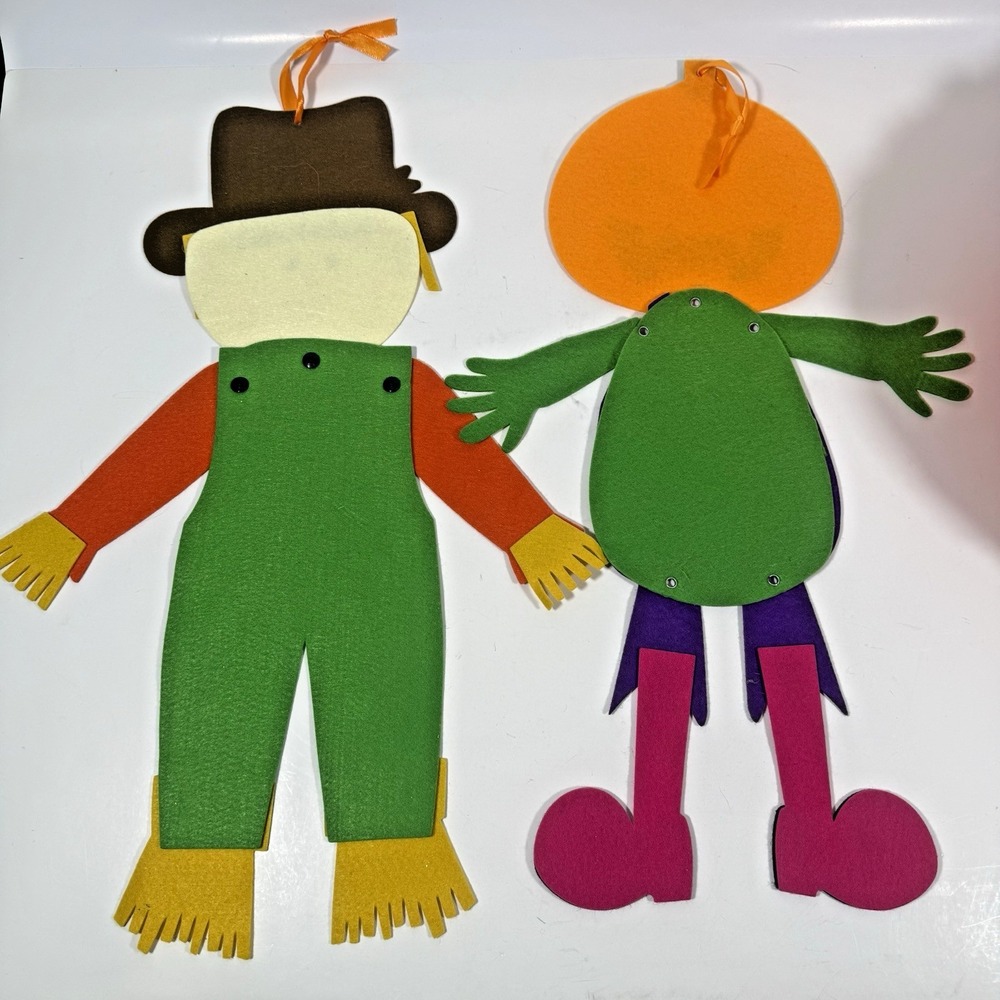 Unbranded Halloween Decor Set Multicolor Felt Scarecrow Pumpkin Trio - Picture 10 of 16